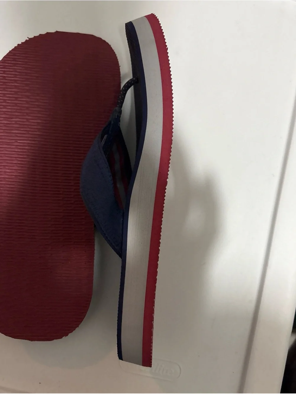 Havaianas Men’s Navy Flip Flops with Red and Gray Stripes